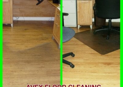 A before and after picture of the floor cleaning process.