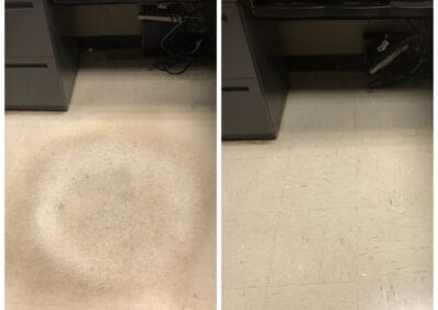 A before and after picture of the floor in an office.