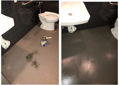 A before and after picture of the bathroom.