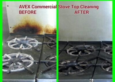 A before and after picture of the stove top cleaning process.