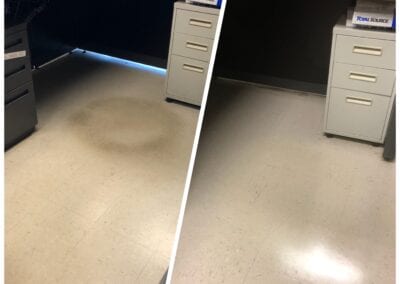 A before and after picture of the office floor.