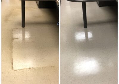 A before and after picture of the floor in a store.