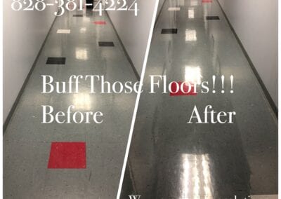 A before and after picture of the floors in a building.