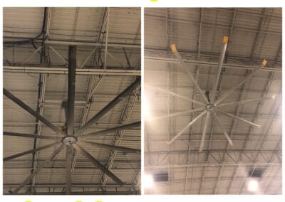 A before and after picture of an industrial cleaning.