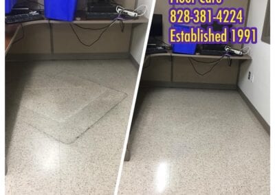 A before and after picture of the floor care process.