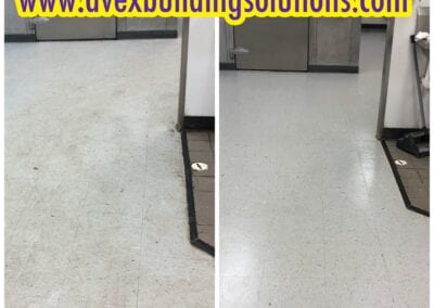 A before and after picture of the floor in an office building.