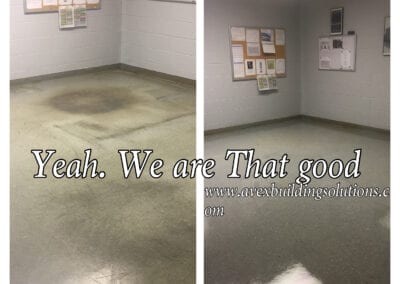 A before and after picture of the floor in a room.