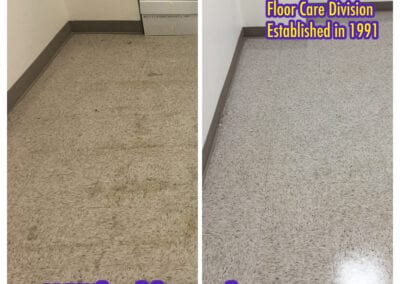 A before and after picture of a floor in a bathroom.