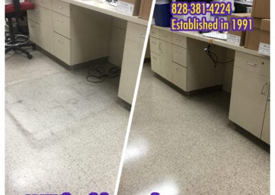 A before and after picture of the floor in a building.