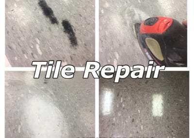A tile repair process with some black dots