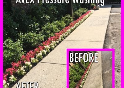 A before and after picture of the side walk.