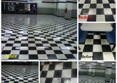 A collage of different photos showing checkered floor.
