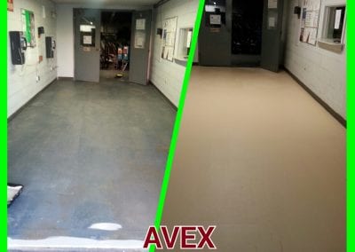 Before and after picture of a hallway with the floor cleaned.