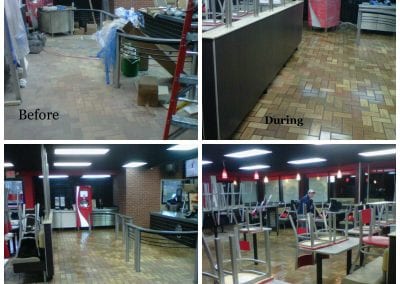 A collage of photos showing the before and after of a restaurant.