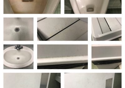 A series of photos showing different parts of a bathroom.