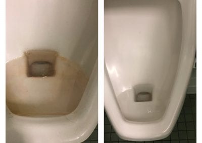 A before and after picture of the urinal.