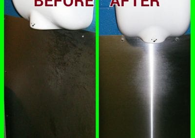 A before and after picture of the same urinal.