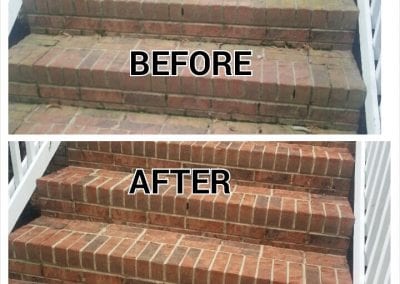 A before and after picture of stairs with brick steps.