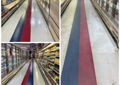A store with several different colored lines on the floor.